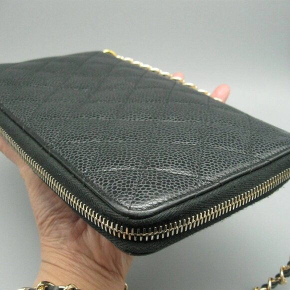 Vintage Chanel Black Caviar Leather Leather Long Bag Wallet - Picture 7 of 16